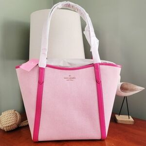 NWT Kate Spade K7386 Bikini Pink Canvas Leather Tote Bag